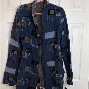 WINDING RIVER OPEN FRONT REVERSIBLE CARDIGAN SWEATER JACKET BLUE/GRAY KNIT SZ S